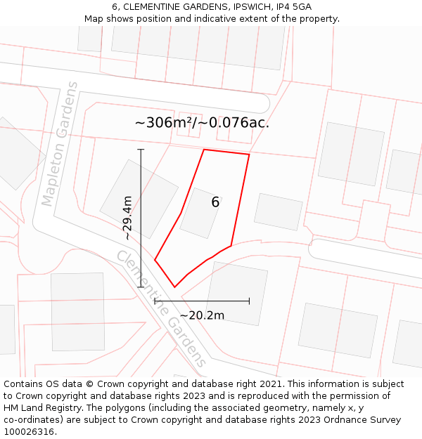 6, CLEMENTINE GARDENS, IPSWICH, IP4 5GA: Plot and title map