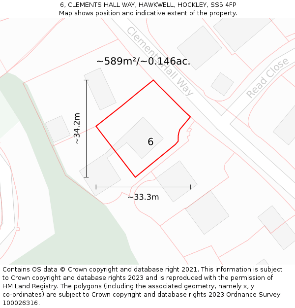 6, CLEMENTS HALL WAY, HAWKWELL, HOCKLEY, SS5 4FP: Plot and title map