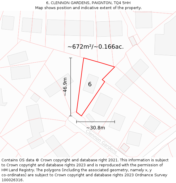 6, CLENNON GARDENS, PAIGNTON, TQ4 5HH: Plot and title map