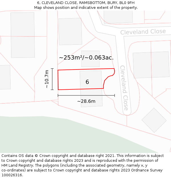 6, CLEVELAND CLOSE, RAMSBOTTOM, BURY, BL0 9FH: Plot and title map