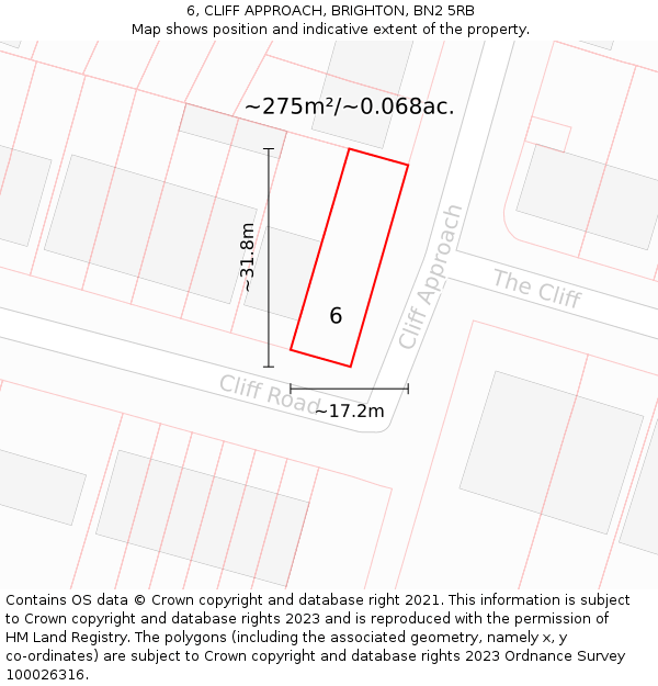 6, CLIFF APPROACH, BRIGHTON, BN2 5RB: Plot and title map