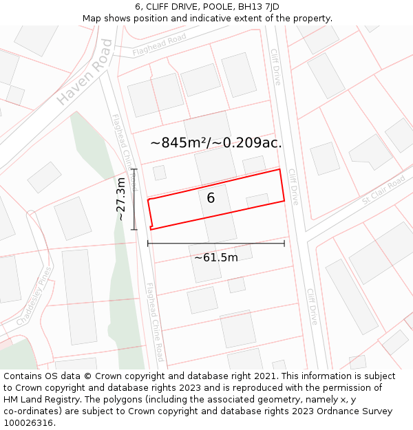 6, CLIFF DRIVE, POOLE, BH13 7JD: Plot and title map