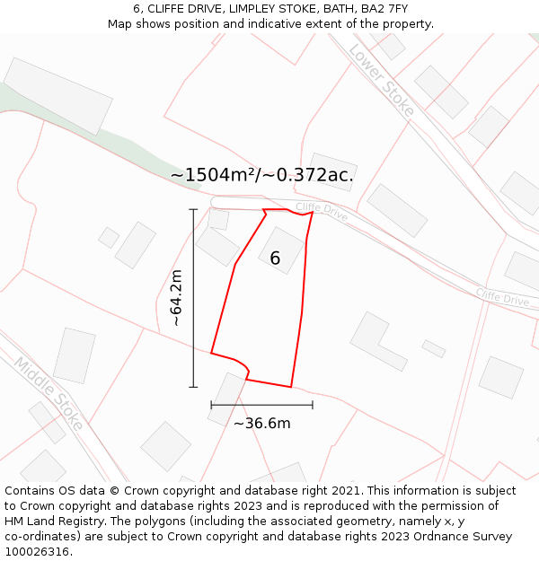 6, CLIFFE DRIVE, LIMPLEY STOKE, BATH, BA2 7FY: Plot and title map