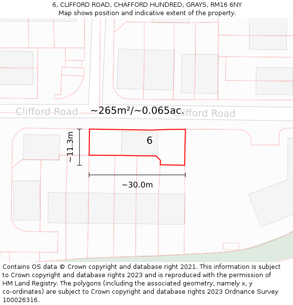 6, CLIFFORD ROAD, CHAFFORD HUNDRED, GRAYS, RM16 6NY: Plot and title map