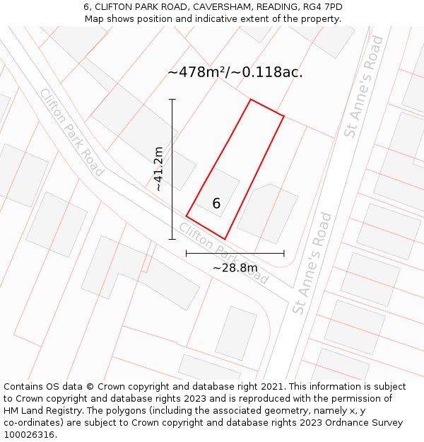 6, CLIFTON PARK ROAD, CAVERSHAM, READING, RG4 7PD: Plot and title map