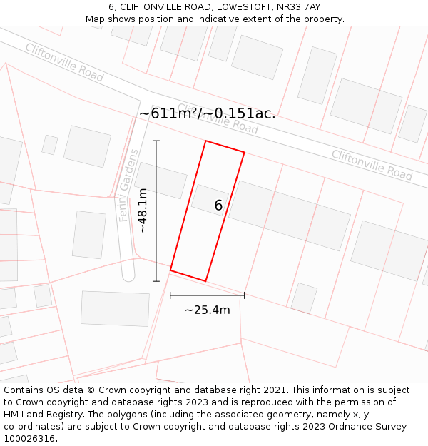 6, CLIFTONVILLE ROAD, LOWESTOFT, NR33 7AY: Plot and title map
