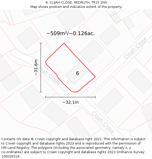 6, CLIJAH CLOSE, REDRUTH, TR15 2NS: Plot and title map