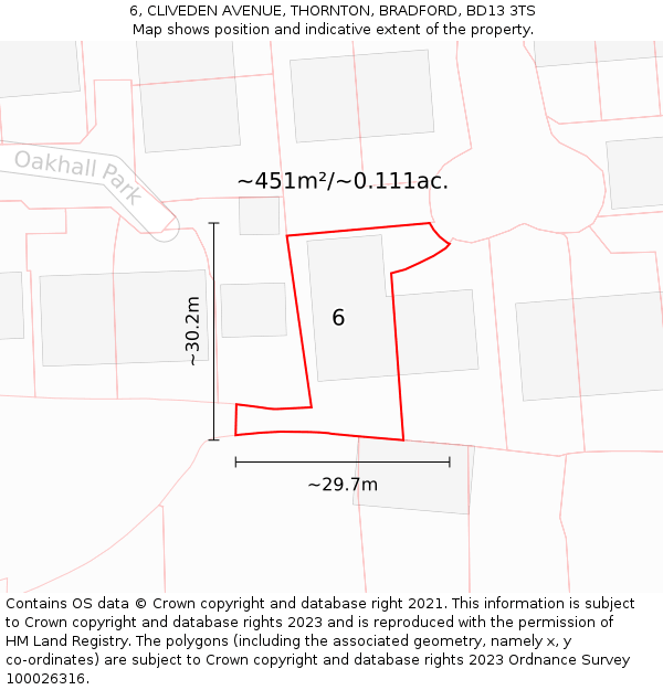 6, CLIVEDEN AVENUE, THORNTON, BRADFORD, BD13 3TS: Plot and title map