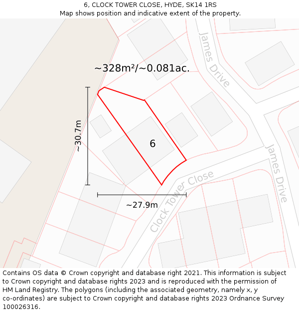 6, CLOCK TOWER CLOSE, HYDE, SK14 1RS: Plot and title map