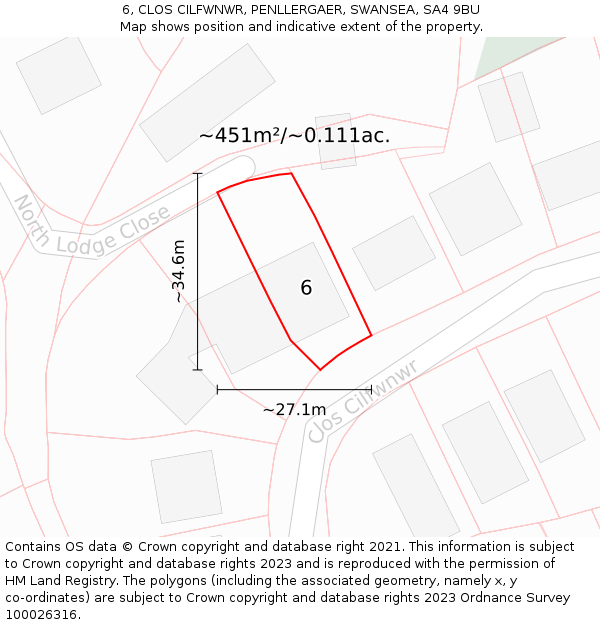 6, CLOS CILFWNWR, PENLLERGAER, SWANSEA, SA4 9BU: Plot and title map