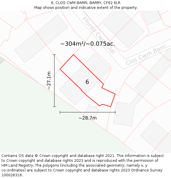 6, CLOS CWM BARRI, BARRY, CF62 6LR: Plot and title map