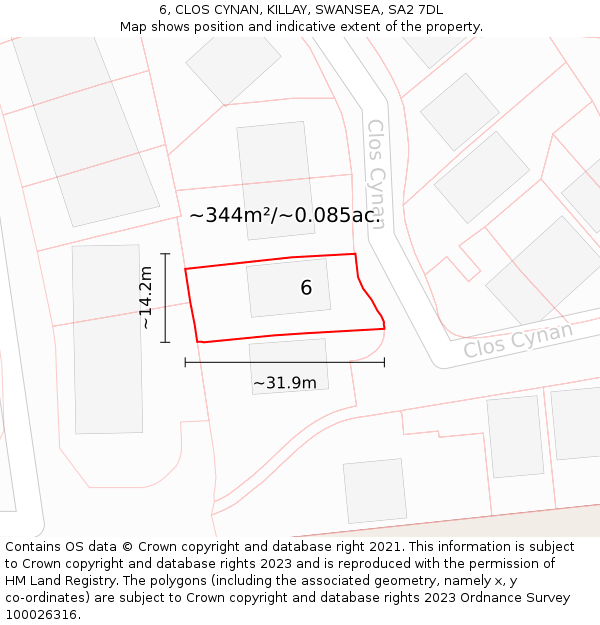 6, CLOS CYNAN, KILLAY, SWANSEA, SA2 7DL: Plot and title map