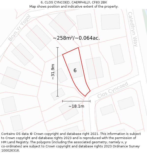 6, CLOS CYNCOED, CAERPHILLY, CF83 2BX: Plot and title map