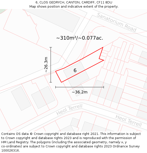 6, CLOS GEDRYCH, CANTON, CARDIFF, CF11 8DU: Plot and title map