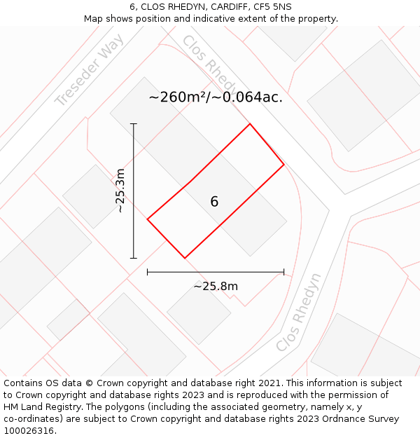 6, CLOS RHEDYN, CARDIFF, CF5 5NS: Plot and title map