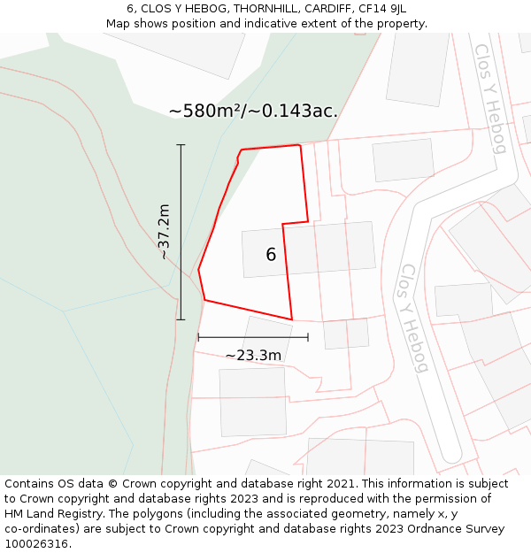 6, CLOS Y HEBOG, THORNHILL, CARDIFF, CF14 9JL: Plot and title map