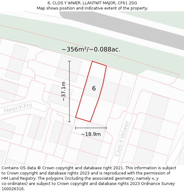 6, CLOS Y WIWER, LLANTWIT MAJOR, CF61 2SG: Plot and title map