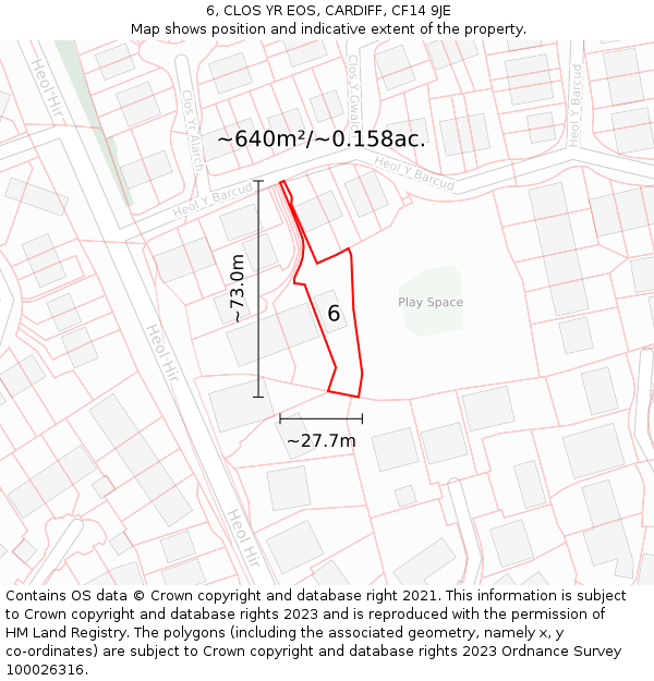 6, CLOS YR EOS, CARDIFF, CF14 9JE: Plot and title map