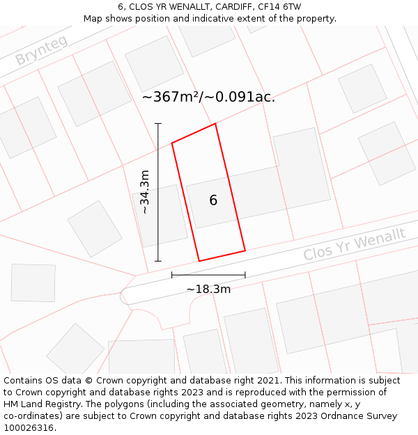 6, CLOS YR WENALLT, CARDIFF, CF14 6TW: Plot and title map