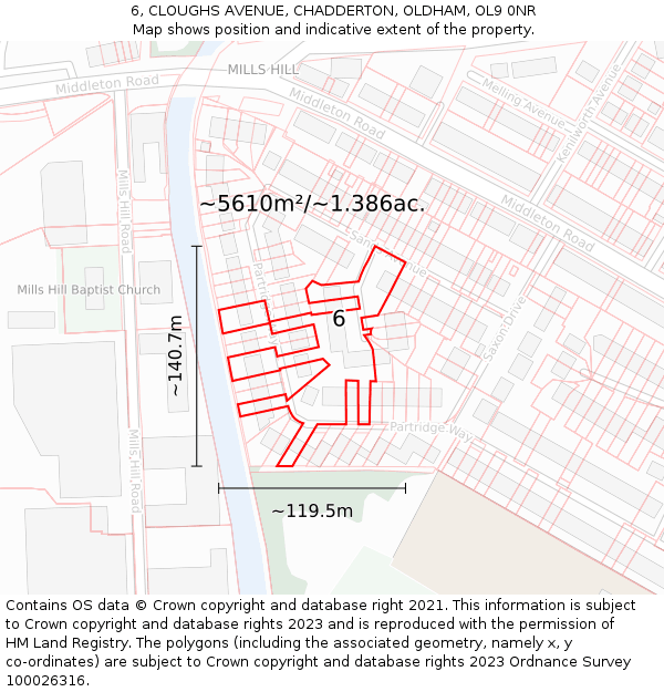6, CLOUGHS AVENUE, CHADDERTON, OLDHAM, OL9 0NR: Plot and title map