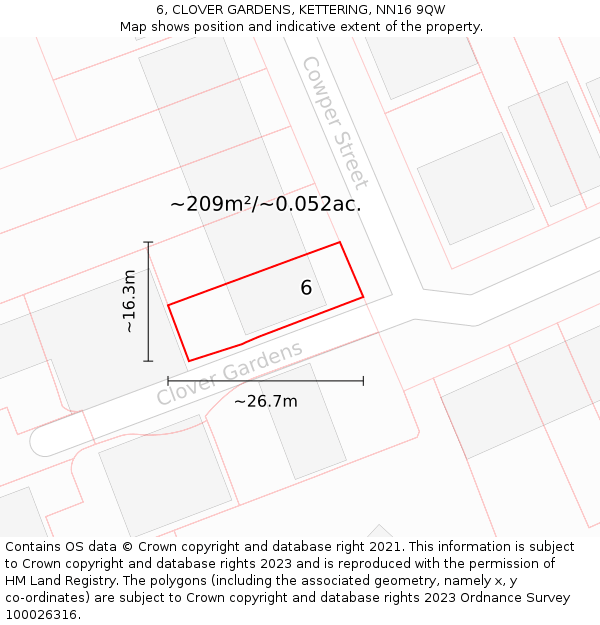 6, CLOVER GARDENS, KETTERING, NN16 9QW: Plot and title map