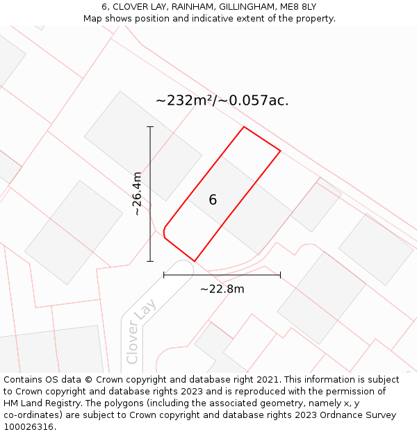 6, CLOVER LAY, RAINHAM, GILLINGHAM, ME8 8LY: Plot and title map