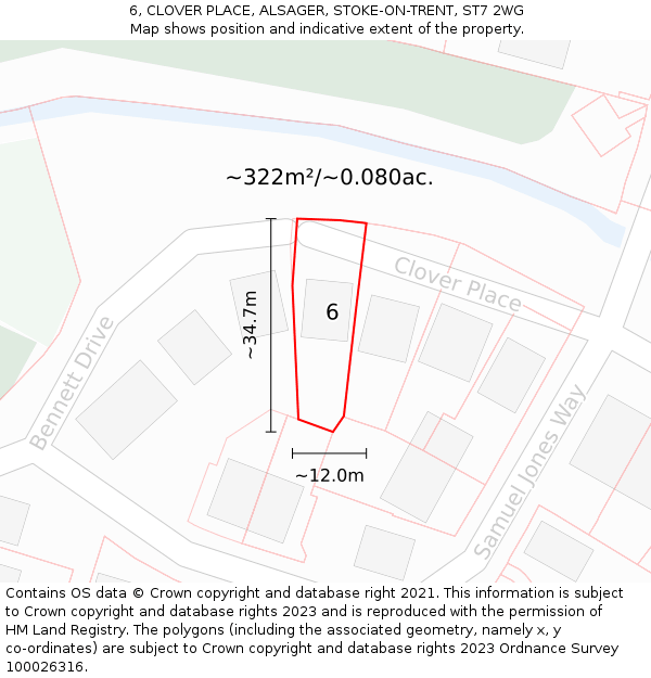 6, CLOVER PLACE, ALSAGER, STOKE-ON-TRENT, ST7 2WG: Plot and title map