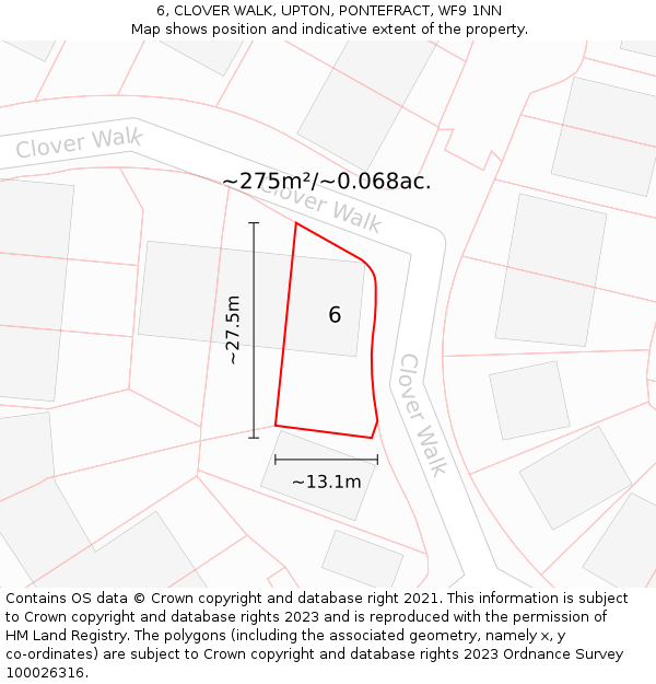 6, CLOVER WALK, UPTON, PONTEFRACT, WF9 1NN: Plot and title map