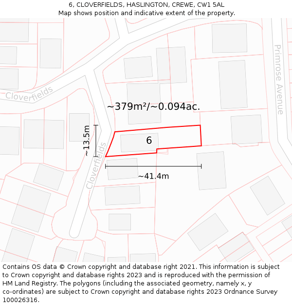 6, CLOVERFIELDS, HASLINGTON, CREWE, CW1 5AL: Plot and title map