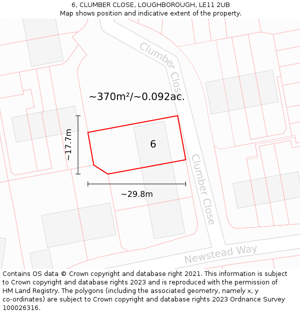 6, CLUMBER CLOSE, LOUGHBOROUGH, LE11 2UB: Plot and title map