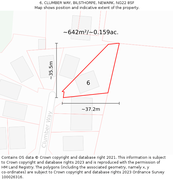 6, CLUMBER WAY, BILSTHORPE, NEWARK, NG22 8SF: Plot and title map