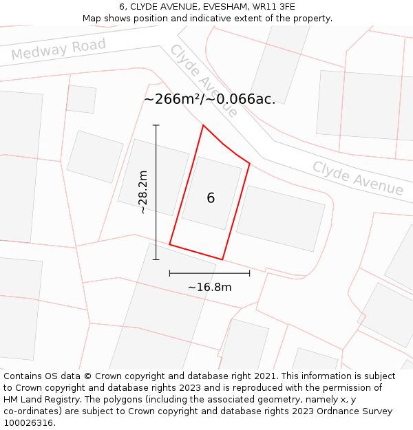 6, CLYDE AVENUE, EVESHAM, WR11 3FE: Plot and title map