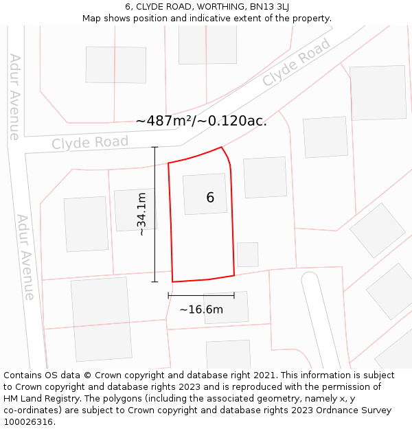 6, CLYDE ROAD, WORTHING, BN13 3LJ: Plot and title map