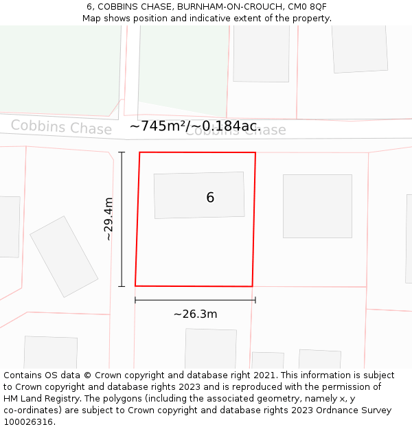 6, COBBINS CHASE, BURNHAM-ON-CROUCH, CM0 8QF: Plot and title map