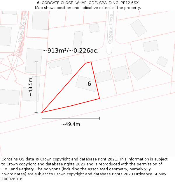 6, COBGATE CLOSE, WHAPLODE, SPALDING, PE12 6SX: Plot and title map