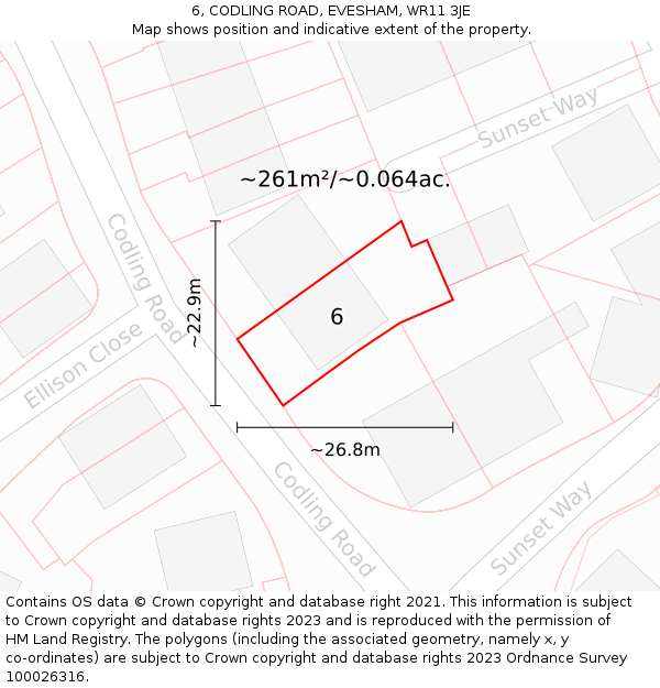 6, CODLING ROAD, EVESHAM, WR11 3JE: Plot and title map