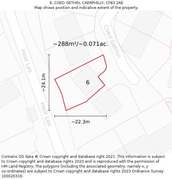 6, COED GETHIN, CAERPHILLY, CF83 2AE: Plot and title map