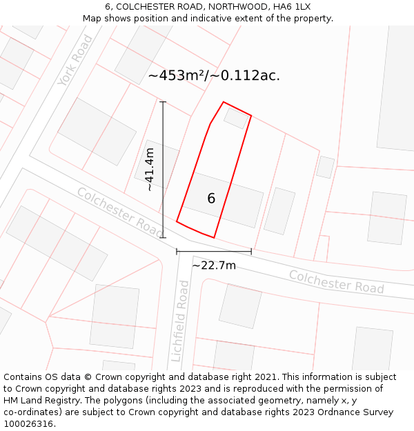 6, COLCHESTER ROAD, NORTHWOOD, HA6 1LX: Plot and title map