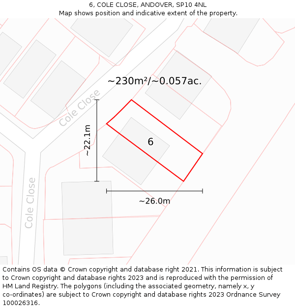 6, COLE CLOSE, ANDOVER, SP10 4NL: Plot and title map