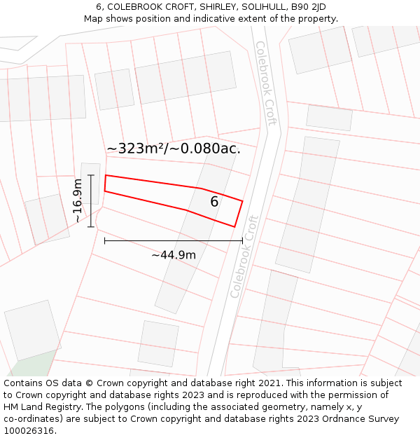 6, COLEBROOK CROFT, SHIRLEY, SOLIHULL, B90 2JD: Plot and title map