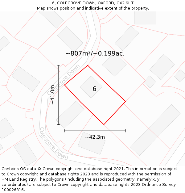 6, COLEGROVE DOWN, OXFORD, OX2 9HT: Plot and title map