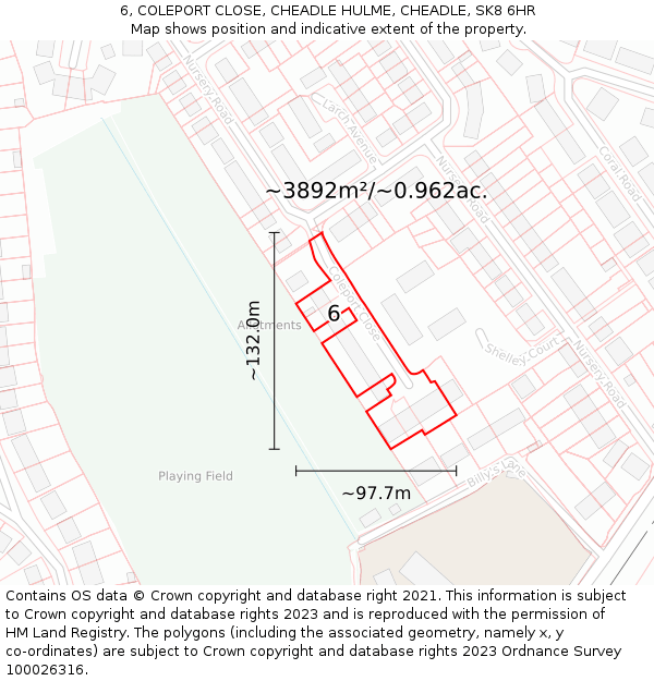 6, COLEPORT CLOSE, CHEADLE HULME, CHEADLE, SK8 6HR: Plot and title map