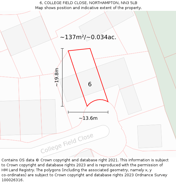 6, COLLEGE FIELD CLOSE, NORTHAMPTON, NN3 5LB: Plot and title map