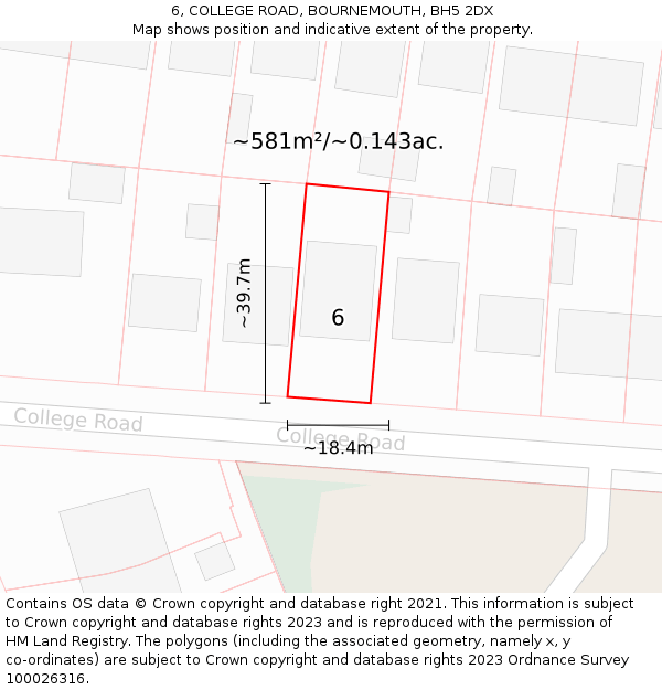 6, COLLEGE ROAD, BOURNEMOUTH, BH5 2DX: Plot and title map