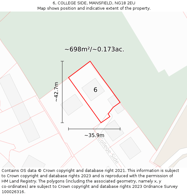 6, COLLEGE SIDE, MANSFIELD, NG18 2EU: Plot and title map
