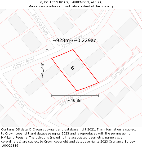 6, COLLENS ROAD, HARPENDEN, AL5 2AJ: Plot and title map
