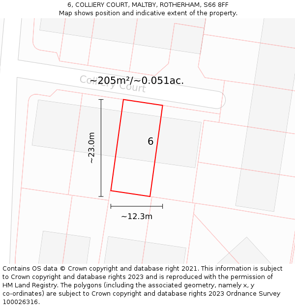 6, COLLIERY COURT, MALTBY, ROTHERHAM, S66 8FF: Plot and title map