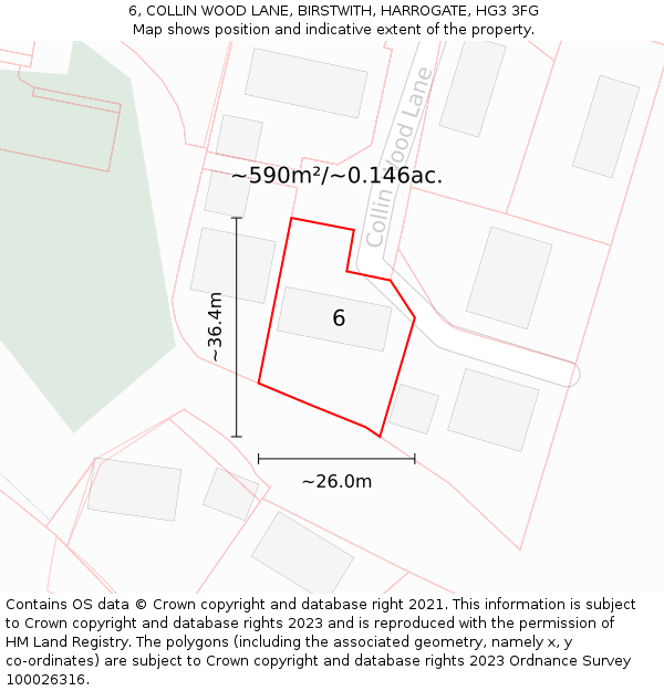 6, COLLIN WOOD LANE, BIRSTWITH, HARROGATE, HG3 3FG: Plot and title map