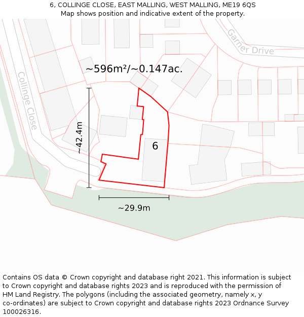 6, COLLINGE CLOSE, EAST MALLING, WEST MALLING, ME19 6QS: Plot and title map