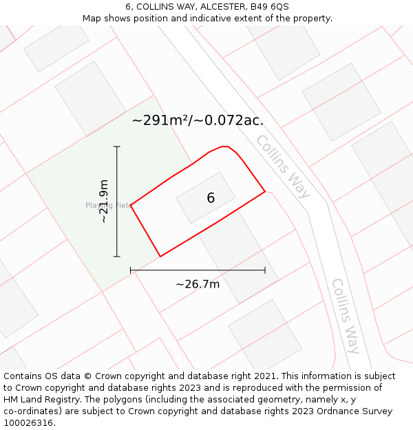 6, COLLINS WAY, ALCESTER, B49 6QS: Plot and title map